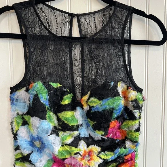 aidan mattox dress Women size 2 black floral Rouched Waist Lace - Picture 2 of 6